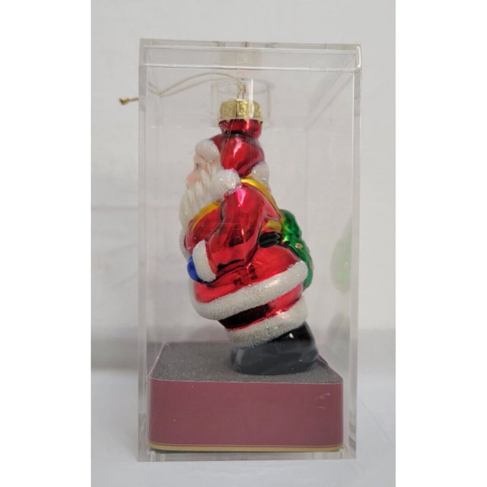 Vintage Glittery SANTA CLAUS Glass Christmas Ornament 4" in Acrylic Case - Picture 3 of 10